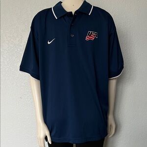 Nike USA Hockey Dri Fit Polo Shirt Men’s Medium Blue/White Trim Team USA